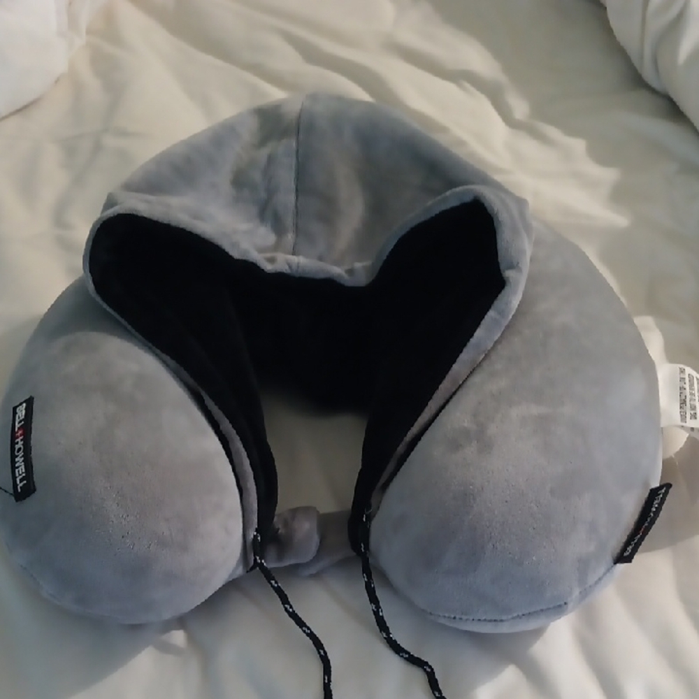 Bell & Howell Travel Pillow With Hoodie And Snap Closure